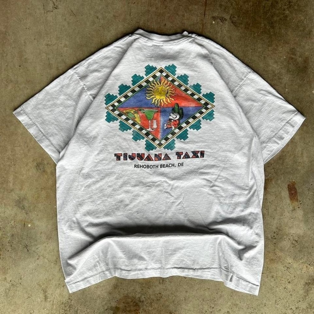 White vintage 90s Tijuana Taxi graphic tee Single stitch, hard to see marks